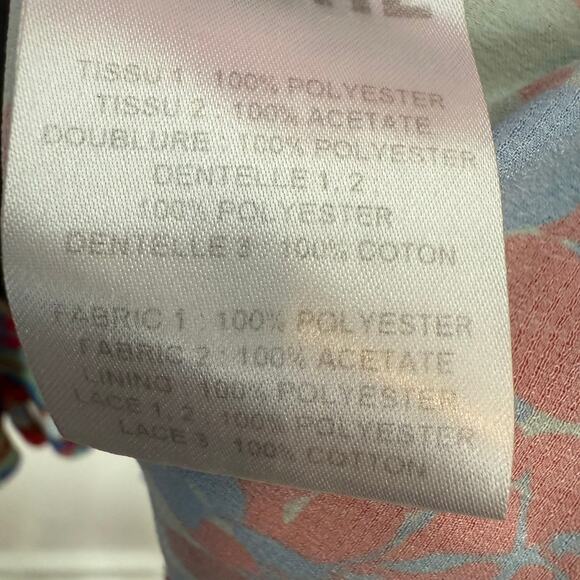 Koche Lace Trim Floral Dress Red Zip Crepe V-Neck Pockets 40 US 8 - Picture 12 of 14